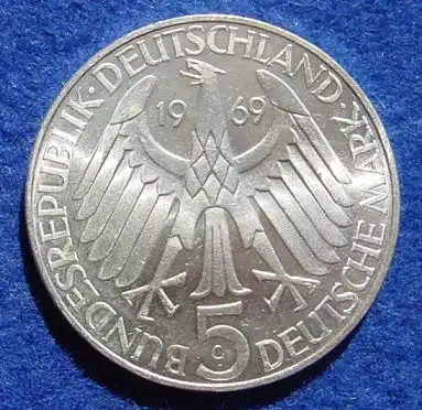 () 5 DM 1969 - G. Theodor Fontane 1819-1898. Silber-Gedenkmuenze. Deutschland