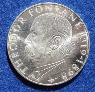 () 5 DM 1969 - G. Theodor Fontane 1819-1898. Silber-Gedenkmuenze. Deutschland