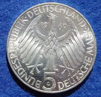 () 5 DM 1969 - G. Theodor Fontane 1819-1898. Silber-Gedenkmuenze. Deutschland