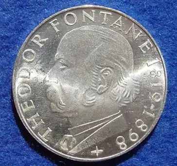 () 5 DM 1969 - G. Theodor Fontane 1819-1898. Silber-Gedenkmuenze. Deutschland