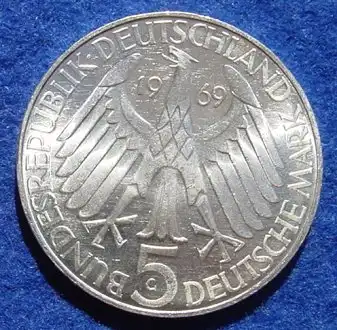 () 5 DM 1969 - G. Theodor Fontane 1819-1898. Silber-Gedenkmuenze. Deutschland