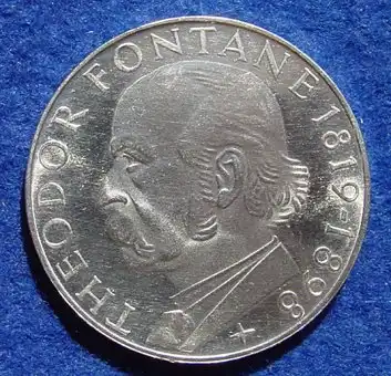 () 5 DM 1969 - G. Theodor Fontane 1819-1898. Silber-Gedenkmuenze. Deutschland