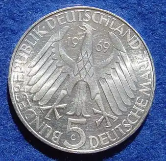 () 5 DM 1969 - G. Theodor Fontane 1819-1898. Silber-Gedenkmuenze. Deutschland