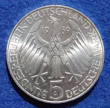 () 5 DM 1969 - G. Theodor Fontane 1819-1898. Silber-Gedenkmuenze. Deutschland