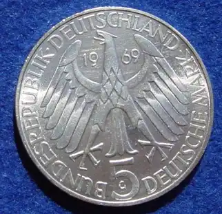 () 5 DM 1969 - G. Theodor Fontane 1819-1898. Silber-Gedenkmuenze. Deutschland