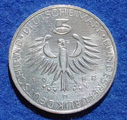 () 5 DM 1968 - D. Max von Pettenkofer 1818-1901. Silber-Gedenkmuenze. Deutschland