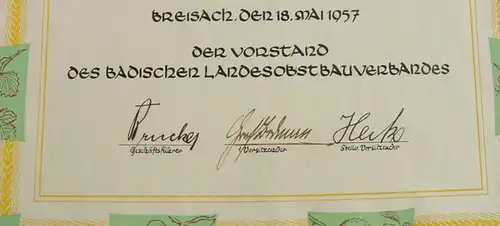 (1049624) Keine AK, aber für Heimat "Baden" interessant ? Urkunde 1957 für Person aus Graben