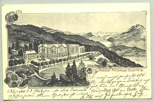 Zug 1906 (intern : 1018418) Alte Ansichtskarte aus der Schweiz. "Pension Felsenegg-Zugerberg".