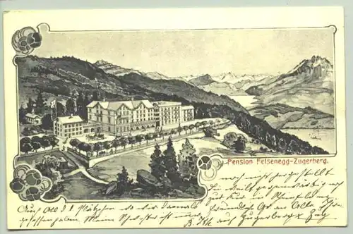 Zug 1906 (intern : ) Alte Ansichtskarte aus der Schweiz. "Pension Felsenegg-Zugerberg".