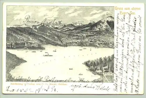 Alte Ansichtskarte aus der Schweiz. "Gruss vom oberen Zuger See" (intern : 1018438)