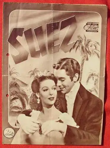 Neu : Versandkosten ab Euro 2,20 () "Das neue Filmprogramm" für den Abenteuer-Monumental-Film : " Suez ". Mit Tyronne Power, u.a. . (am Rand Abheftungslöcher, Faltspuren). Original-Beilagen : kleineres Programm u. Preisausschreiben/...