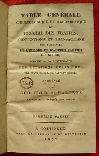 Geschichte "Table Generale ...." 1837 ()