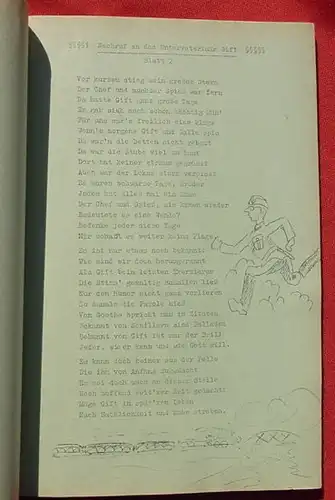 () "Die Mistgabel". Heimat-Pferdelazaretts 5. Festschrift und Soldaten-Kameradschafts-Zeitung. Im Kriegsjahr 1939. Großformat ca. 20 x 29 cm. 76 Seiten. Viele lustige u. politische Beiträge auf verschieden-farbigen Papierseiten....