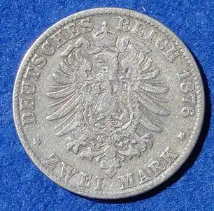 () Silbermuenze. Deutsches Reich. Baden. 2 Reichsmark 1876 - G, Jaeger-Nr. 26