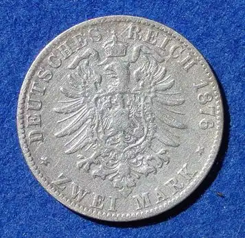 () Silbermuenze. Deutsches Reich. Baden. 2 Reichsmark 1876 - G, Jaeger-Nr. 26