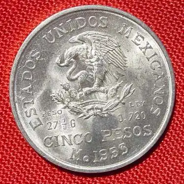 () Mexiko. 5 Pesos 1953. Grosse Silbermuenze. Gute Qualitaet !