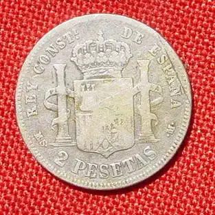 (1007519) Alte Silbermuenze aus Spanien 2 Pesetas 1882