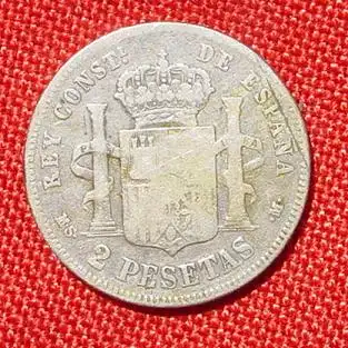 () Alte Silbermuenze aus Spanien 2 Pesetas 1882