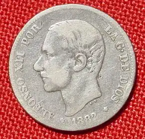 () Alte Silbermuenze aus Spanien 2 Pesetas 1882