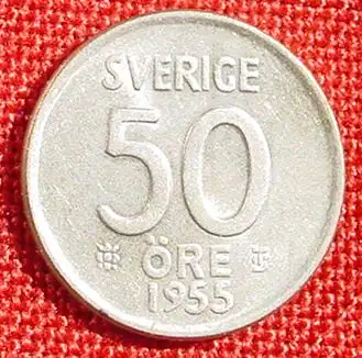 NEU ! Versandkosten ab Euro 2,00 () Schweden 50 Oere 1955. Silbermünze, m. E. in wirklich guter Erhaltung !