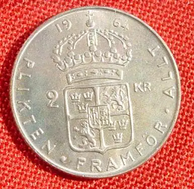 (1007442) Schweden 2 Kronen 1964. Silbermuenze