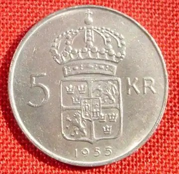 (1007445) Schweden 5 Kronen 1955. Silbermuenze