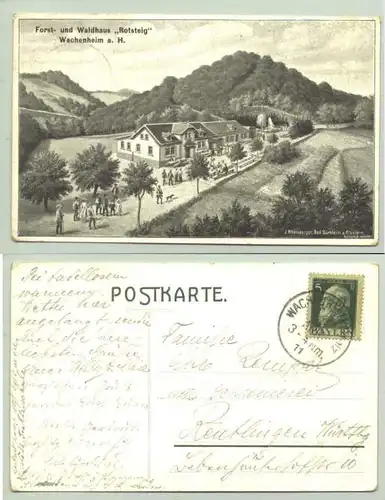 Ansichtskarte "Forst u. Waldhaus 'Rotsteig' Wachenheim a. H." v. 1911. (intern 67157-011)