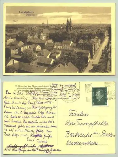 Ansichtskarte Ludwigshafen am Rhein "Sängertag 1927". Postalisch gelaufen 1929. (intern : -67071-011)