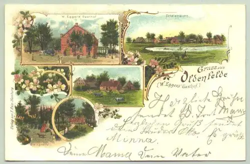 () Ansichtskarte. Gruss aus Oldenfelde (W. Eggers Gasthof). 1902. PLZ-Bereich 22143