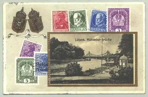 (1039279) Ansichtskarte. Luebeck 1921. Briefmarkenmotiv. PLZ-Bereich 23552