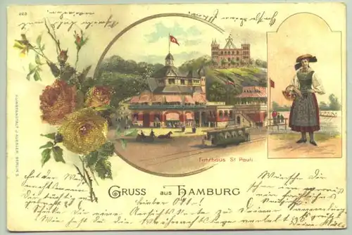 (1039281) Ansichtskarte. Gruss aus Hamburg. 1900. Faehrhaus St. Pauli. PLZ-Bereich 20095
