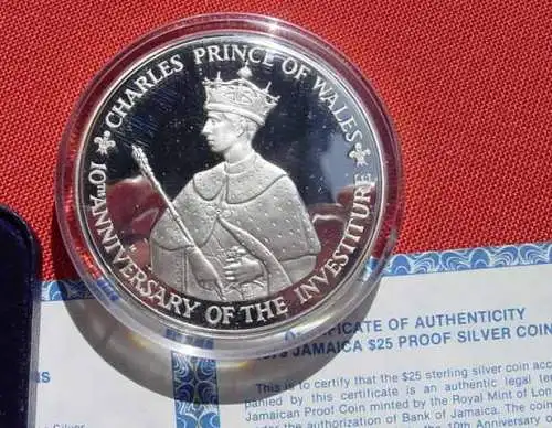 ! Neu ! Versandkosten ab Euro 5,00 !  () Jamaica. 25 Dollar 1979. Proof. Prinz Charles Jubilaeumsmuenze in 925-er Sterling-Silber