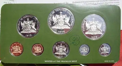 () Trinidad and Tobago. Original Proof-Satz von 1979. 8 Muenzen (zum Teil 925-er Sterling-Silber)