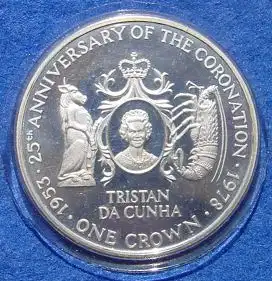 () Tristan da Cunha. 1 Crown 1978.  Silber-Gedenkmuenze (Kroenungs-Jubilaeum)