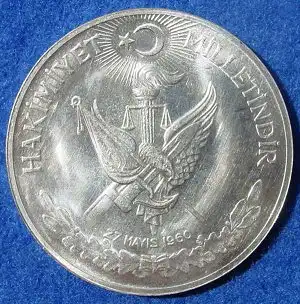(1007663) Tuerkei 10 Lira 1960. Silber-Gedenkmuenze. KM 894