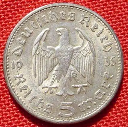 (1030567) Deutsches Reich 5 Reichsmark 1935 G, Hindenburg, Jaeger-Nr. 360