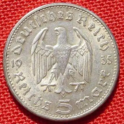 () Deutsches Reich 5 Reichsmark 1935 G, Hindenburg, Jaeger-Nr. 360