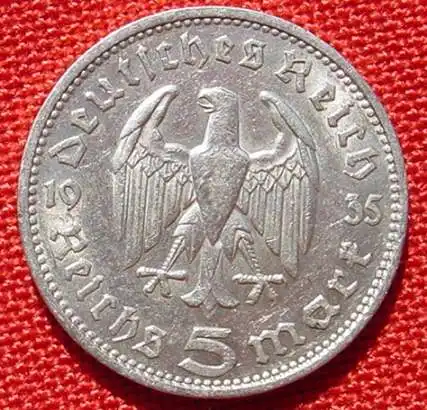 () Deutsches Reich 5 Reichsmark 1935 J, Hindenburg, Jaeger-Nr. 360