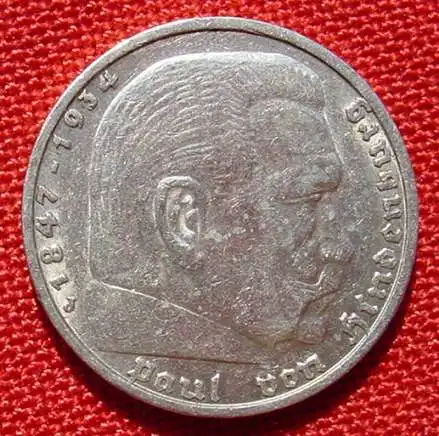 () Deutsches Reich 5 Reichsmark 1935 J, Hindenburg, Jaeger-Nr. 360