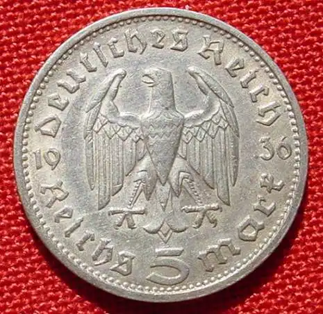 () Deutsches Reich 5 Reichsmark 1936 G, Hindenburg, Jaeger-Nr. 360