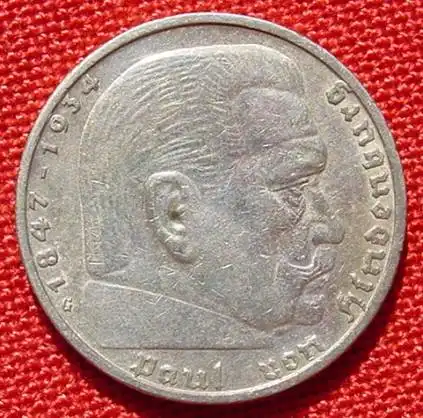 () Deutsches Reich 5 Reichsmark 1936 G, Hindenburg, Jaeger-Nr. 360