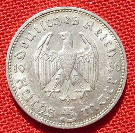 () Deutsches Reich 5 Reichsmark 1936 J, Hindenburg, Jaeger-Nr. 360