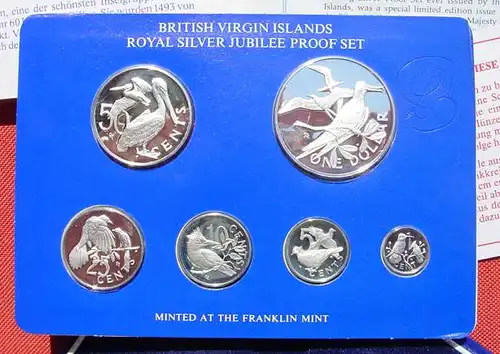 () British Virgin Islands. Proof-Satz 1977. Silber-Jubilaeum der Koenigin v. England. Sterling-Silber