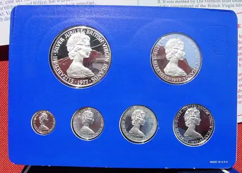 () British Virgin Islands. Proof-Satz 1977. Silber-Jubilaeum der Koenigin v. England. Sterling-Silber