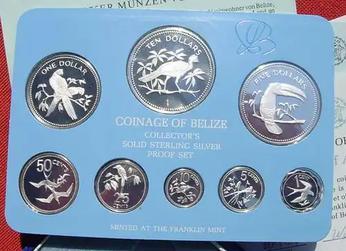 () Belize. Original Proof-Satz von 1975. 8 Muenzen in 925-er Sterling-Silber