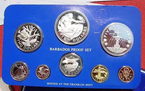 () Barbados. Original Proof-Satz von 1977.  8 Muenzen (zum Teil in 925-er Sterling-Silber)