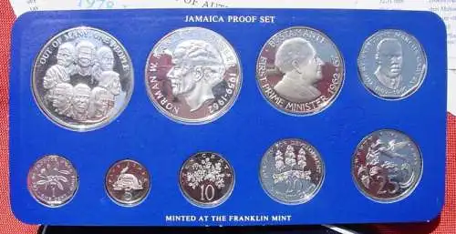 () Jamaica. Proof-Satz von 1978. 9 Muenzen (zum Teil in Silber) in Original-Schutzfolie und Etui