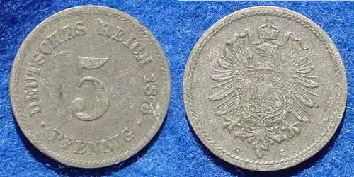 () 5 Reichs-Pfennig 1875-G, J. 3. Zustand bitte selbst entscheiden / siehe Scan