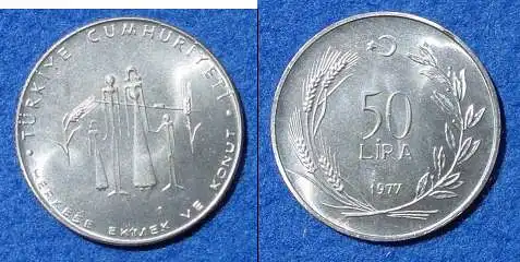 () Tuerkei 50 Lira 1977.  Silbermuenze. F.A.O. Katalog : KM 912
