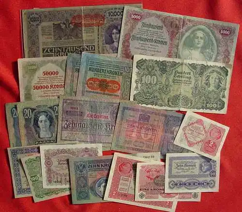 (1028140) 18 x alte Oesterreich-Ungarische Banknoten und andere ... ab 1912. Siehe Bild